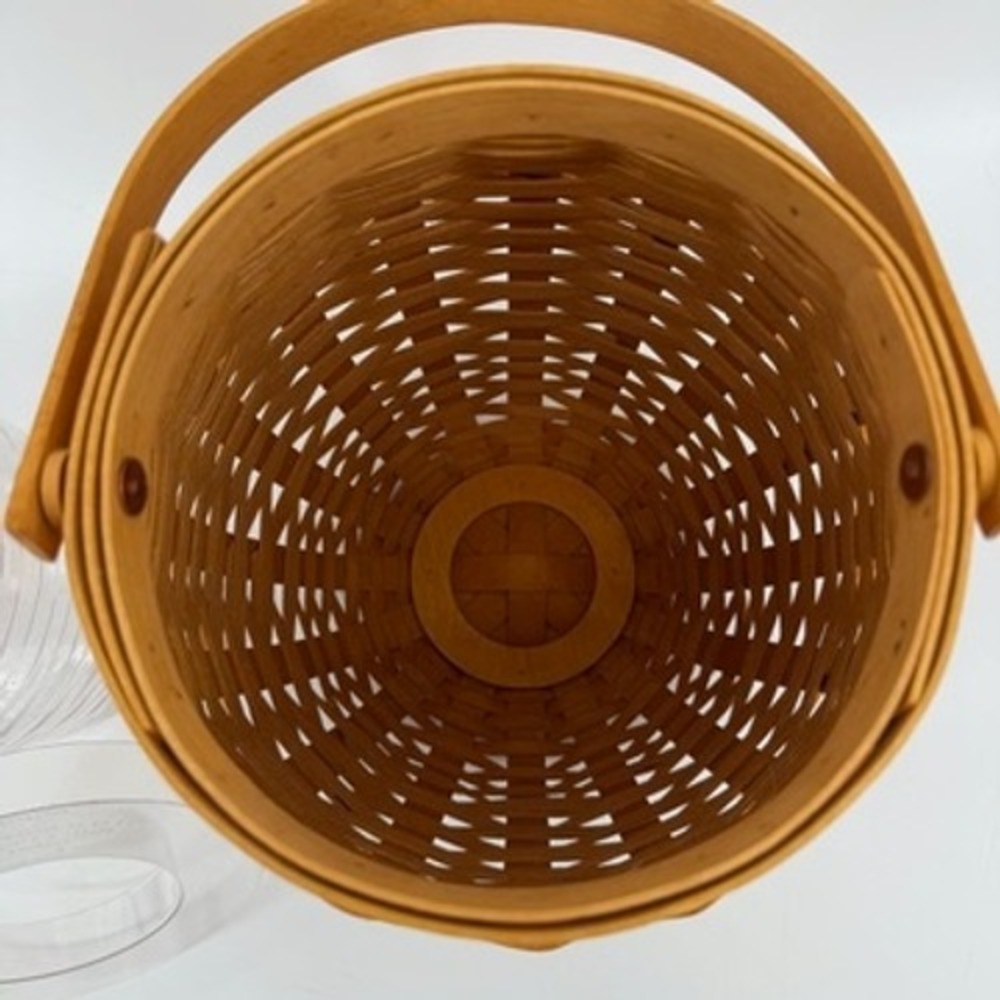 Longaberger Woodcrafts Woven Barrel Basket with Wood Lid and Metal Leaf Handle - Picture 9 of 11